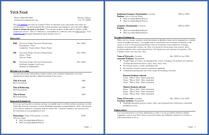 CV template part time